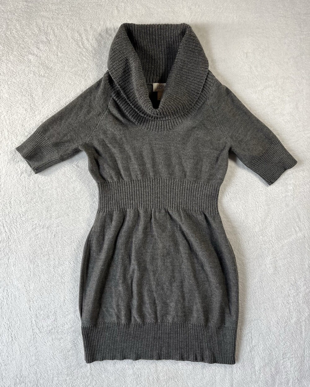LOFT Charcoal Gray Short-Sleeve Cowl Neck Sweater Dress